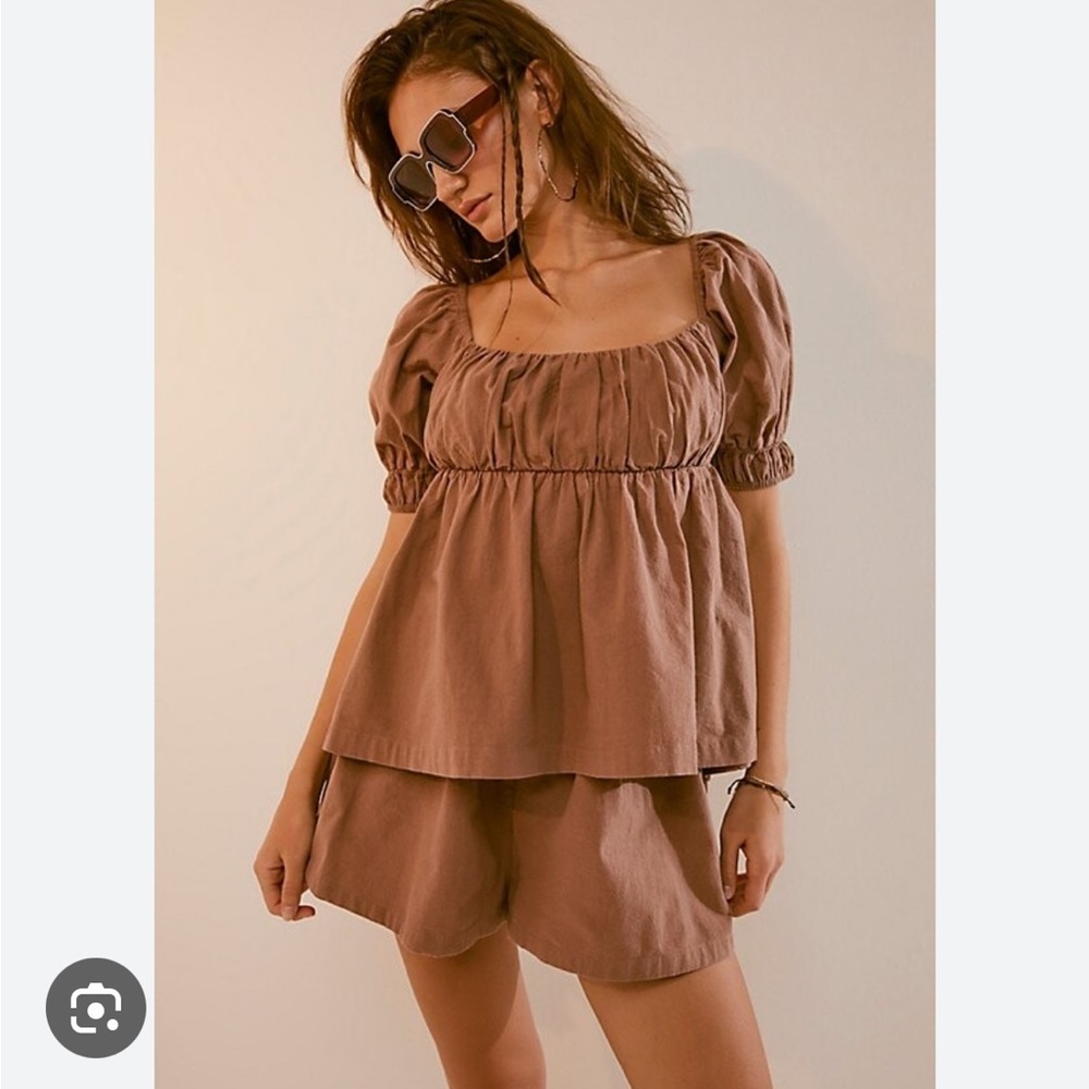 Free People Brown Short Sleeve Top